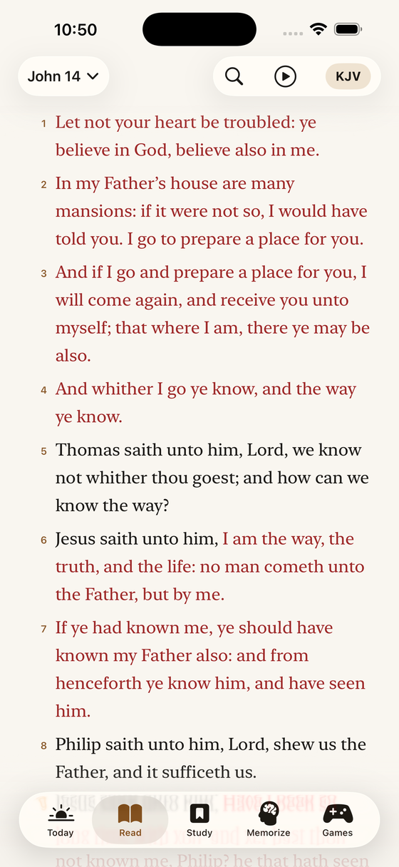 By Heart reading John 14 in the King James Version, the words of Christ in red